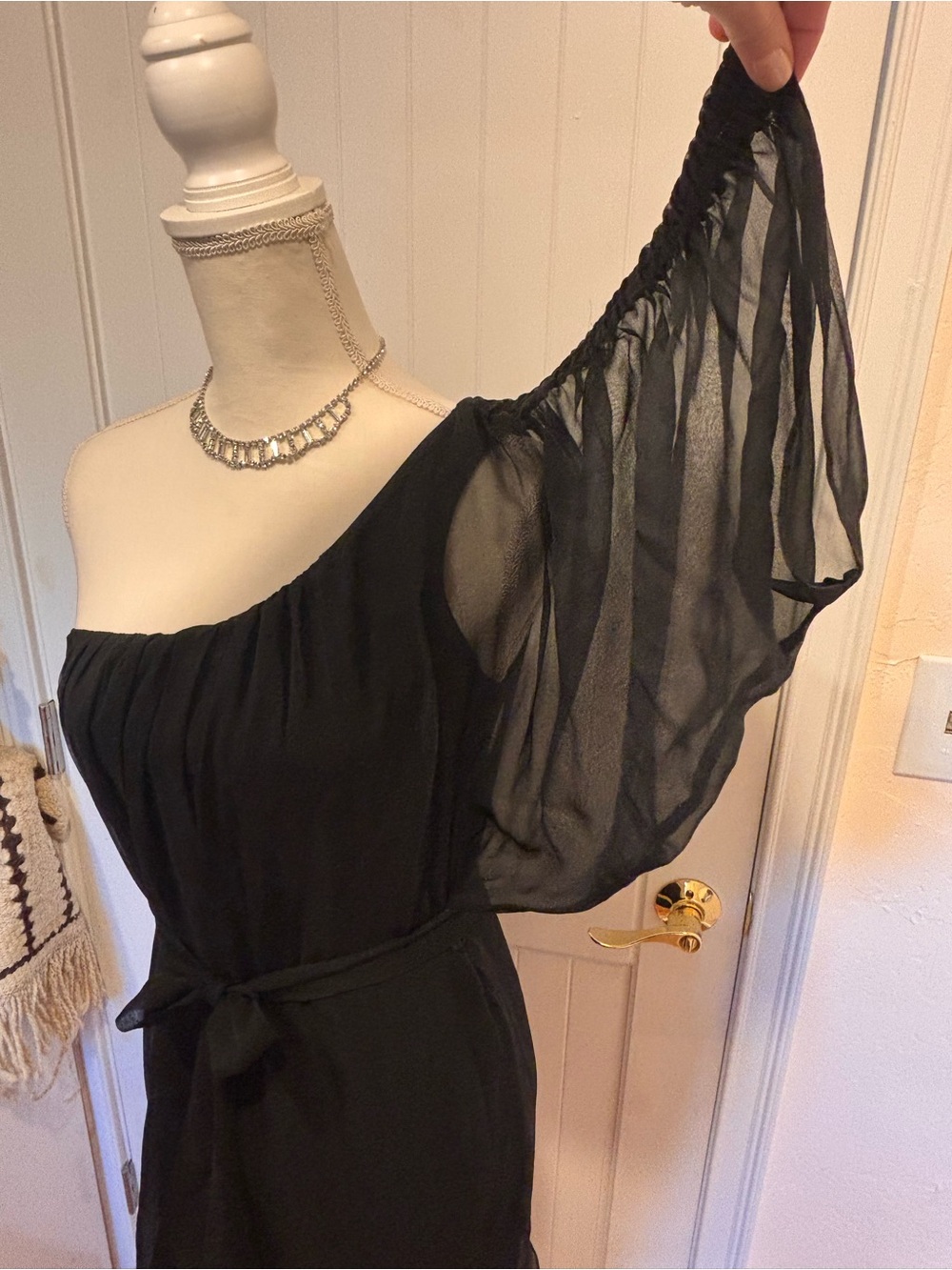 Abi Ferrin Black One Shoulder Silk Chiffon Dress Sz S Cocktail Party Mini Dress - Picture 4 of 8